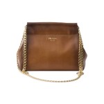 PRADA mini women\'s Cognac color handbag with embossed letter logo on the front